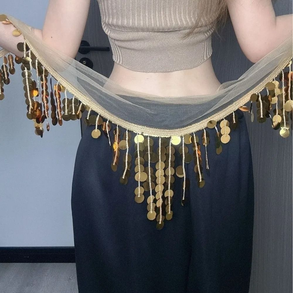 Cymbal Sequins Tassel Waist Wrap Adjustable Tie Stage Waist Chain  Stage Competition
