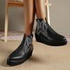 Fashion Retro Embroidered Platform Pu Leather Womens Ankle Boots Autumn/Winter Round Toe Wedges Botas Rear Zipper Gothic Shoes