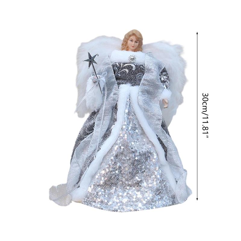 Статуэтка ангела, верхушка для рождественской елки с крыльями, украшение для праздничной вечеринки, верхушка для домашней елки, стоящая девочка