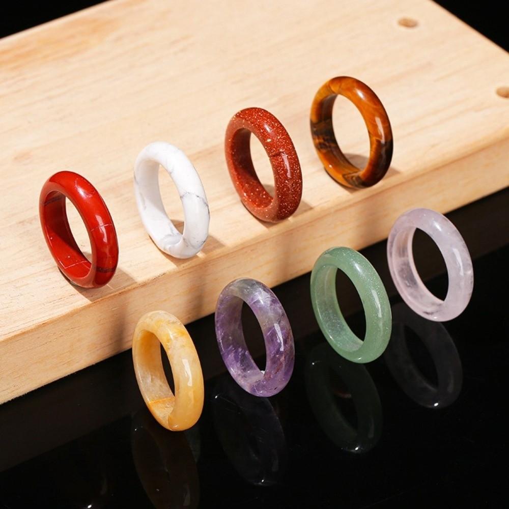Obsidian Stone Crystal Stone Band Rings Natural Crystal Jewelry Finger Ring Minimalist Ring  Women