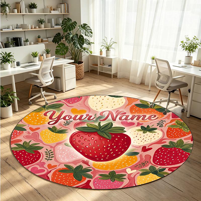 Food Fruit (1) Theme Round Crystal Velvet Rug Custom Name Text Personalized Floor Mat Home Decor Non Slip Crystal Carpet