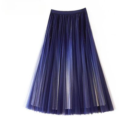 Плиссированная юбка цвета звезды с градиентом. Женская юбка. Весна, осень и зима. Темпераментная длинная юбка трапециевидной формы из крупной распашной сетки.