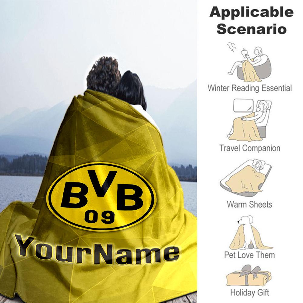 Borussia Dortmund Personalized Text Blanket Throw Customizable Blanket Comfortable Perfect for Seaside Office Chair Picnics Sofa