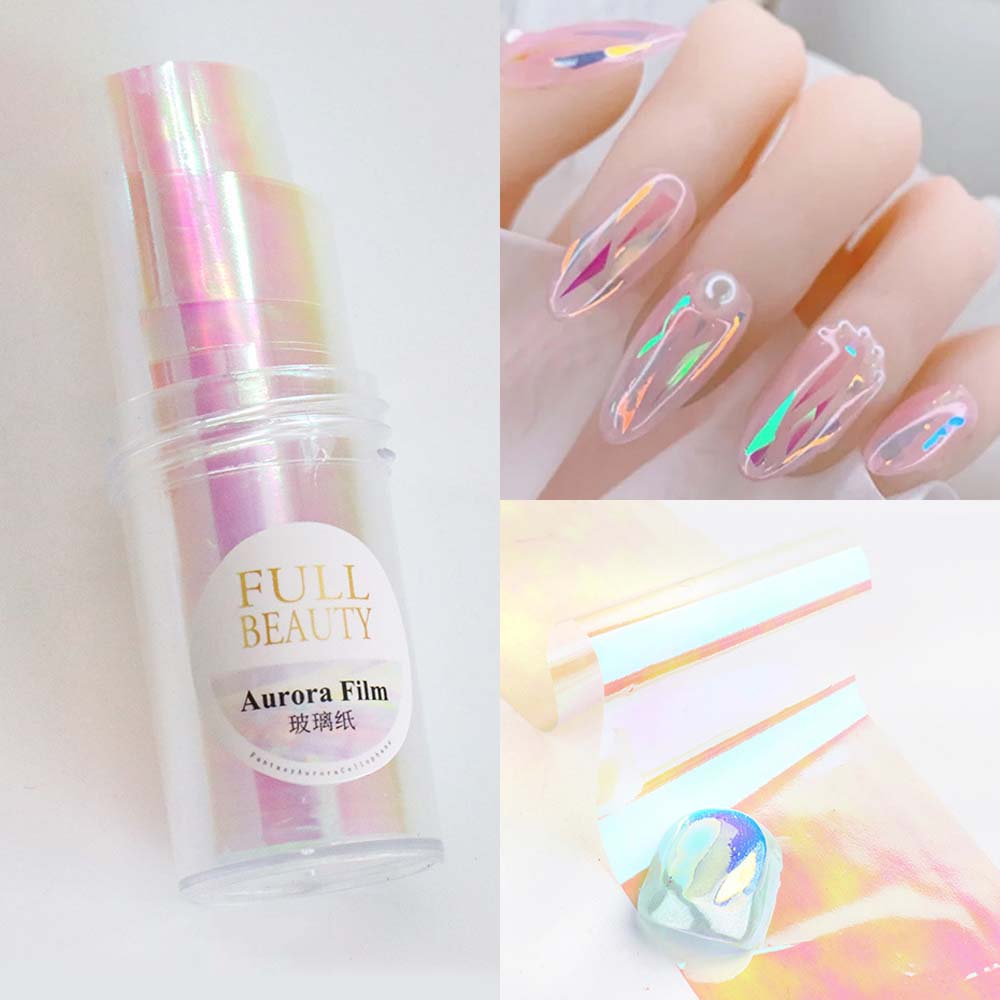 Manicure Aurora Color Glass Paper Aurora Nail Art Sticker Broken Glass Paper Film DIY Nail Art