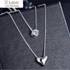 925 Sterling Silver Necklace Double Layer Chain Zircon Heart Pendants Necklaces For Women Kolye Choker S -N157