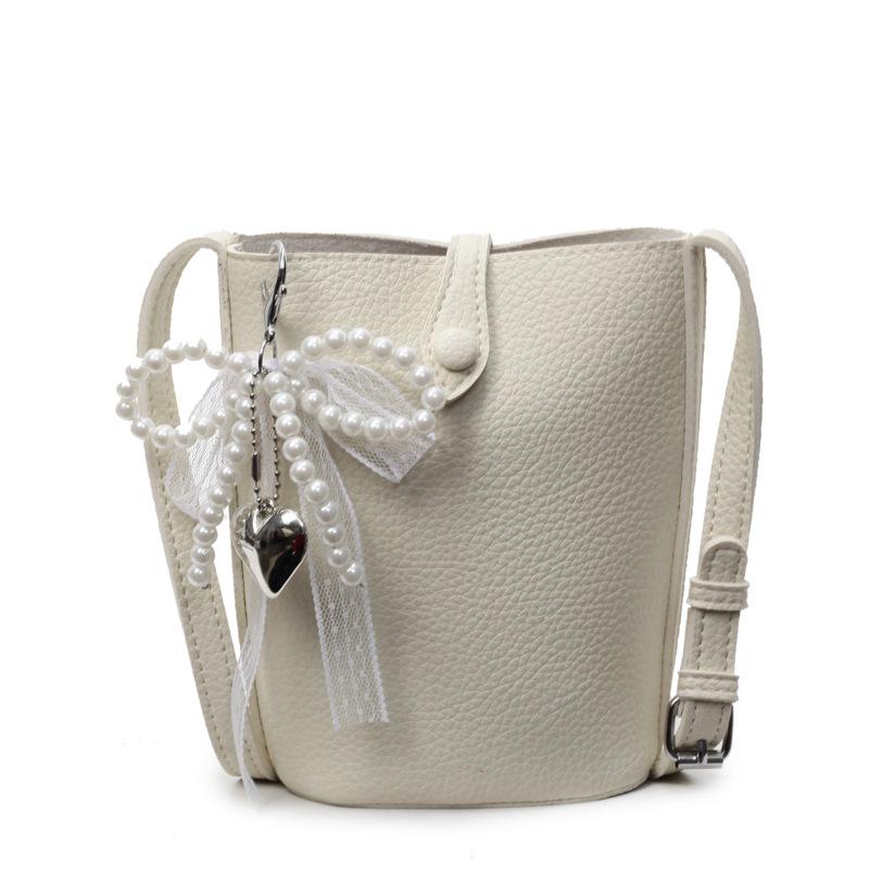 Korean Version of Casual Macaron Color Simple Lychee Pattern Mobile Phone Bag Female Versatile Commuter Foreign Style Messenger Bucket Bag