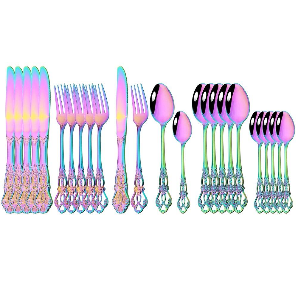 24 шт./6 комплектов королевской посуды, набор из нержавеющей стали, винтажные ложки, вилки, ножи, домашняя кухня, западный ужин, столовое серебро, посуда, подарок