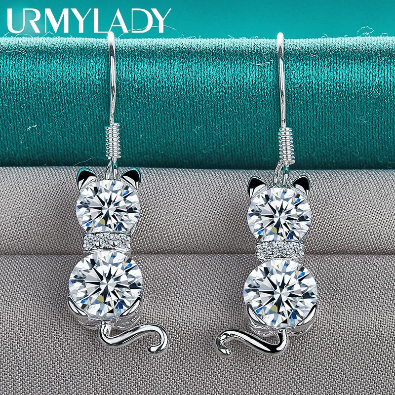 925 Sterling Silver Fox Zircon Earrings For Women Charm Jewelry