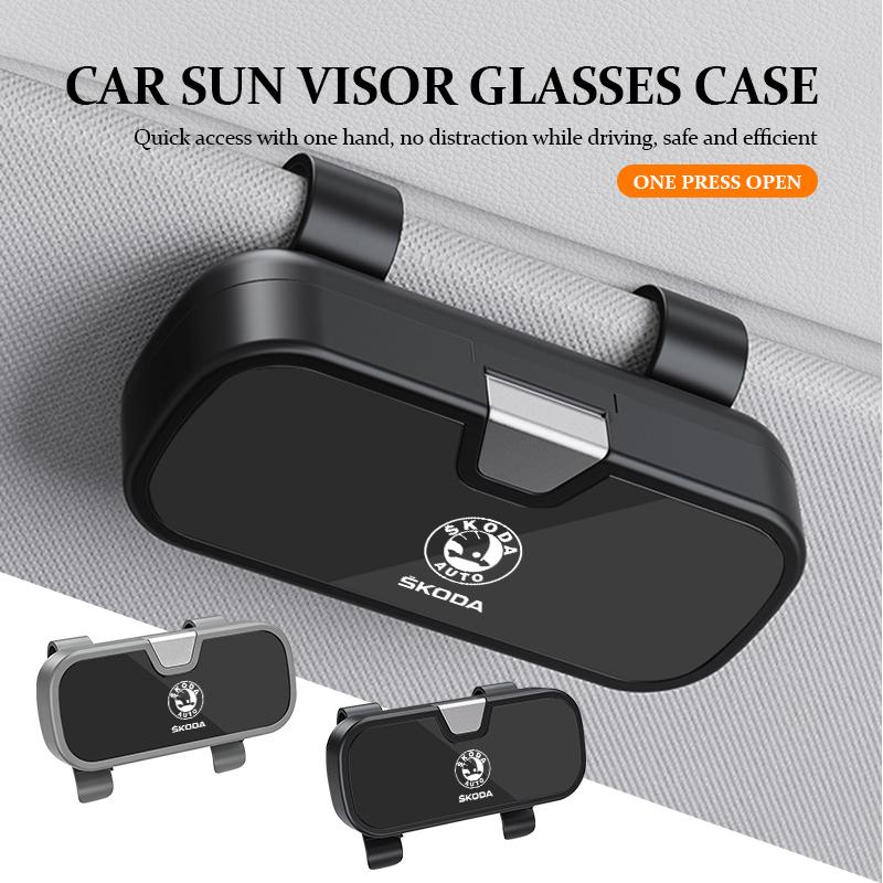 For Skoda Car Interior Accessories Glasses Holder Clip Box Car Visor Sunglasses Glasses Case Fabia Kamiq Superb Scala Enyaq-iV
