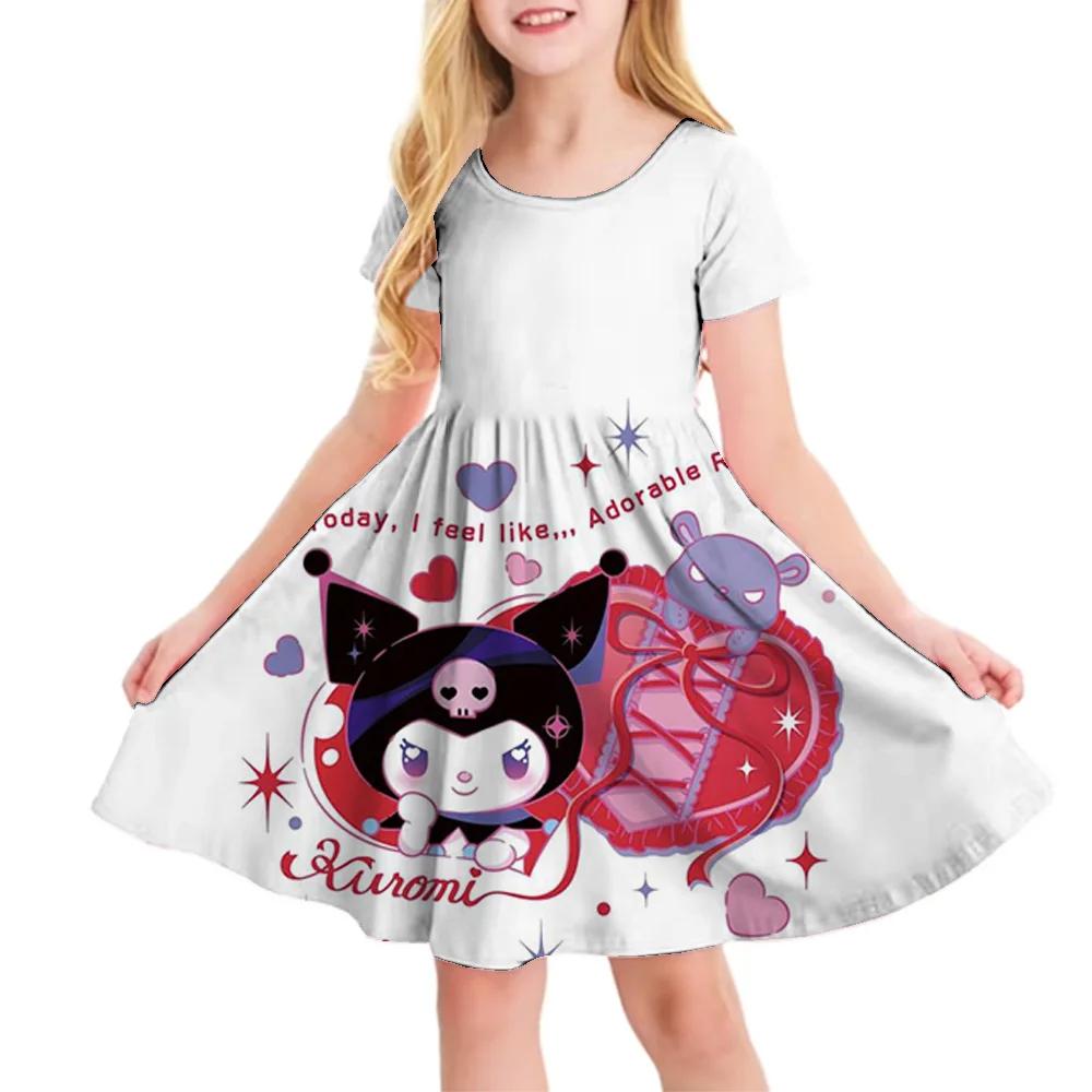 Детские футболки-платья с принтом Hello Kitty, Куроми, Моя Мелоди, Повседневные платья для девочек, Милая одежда с Китти для детей 1-10 лет, Летние, Удобные