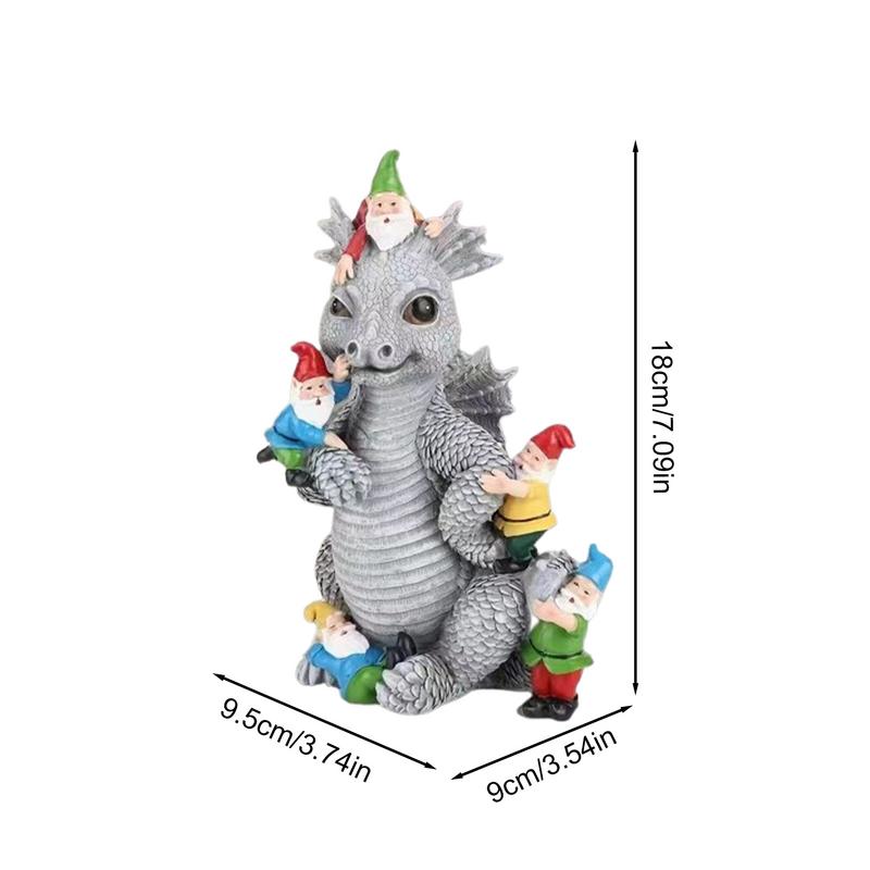 Статуэтки дракона-гнома Фигурки дракона Статуэтки дракона из смолы Животные Статуэтки дракона на открытом воздухе Статуэтка гнома Садовый декор Весенние украшения для дома