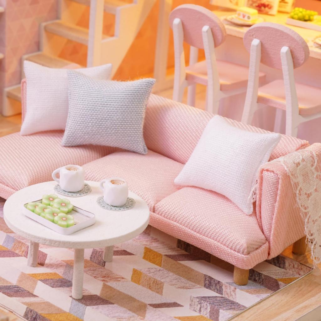 CUTRROOM DIY Миниатюрный деревянный кукольный домик ручной работы Мини-домик с мебелью Масштаб Творческий с музыкой Пылезащитный чехол и комплект светодиодной подсветки, - 124