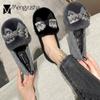 Fashion Glitter Winter Plush Shoes Woman Bling Bow-knot Rabbit Fur Flats Furry Loafers Women Cozy Warm Cotton Moccasins Plus Size 35-43