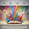 Vibrant Magical Music Backdrop Open Book Violin Sax Rainbow Studio Background