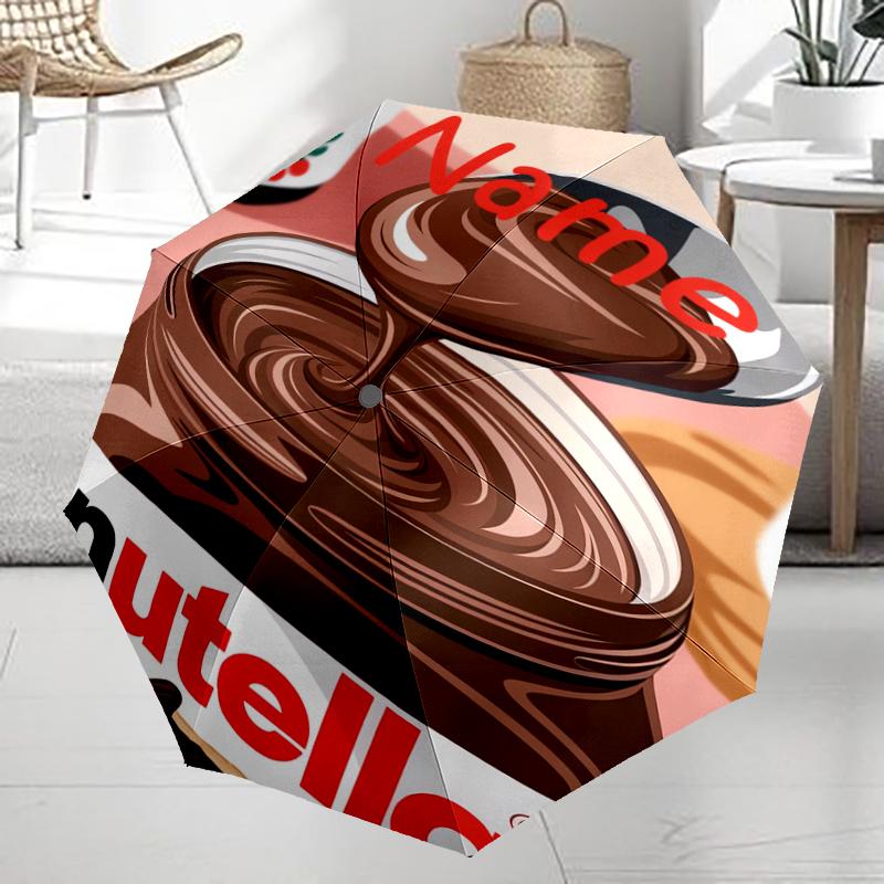 Автоматический зонт с индивидуальным именем, тематика Nutella, легкий и портативный, 8 спиц, идеально подходит для путешествий на свежем воздухе, дней рождения, Рождества, подарков.