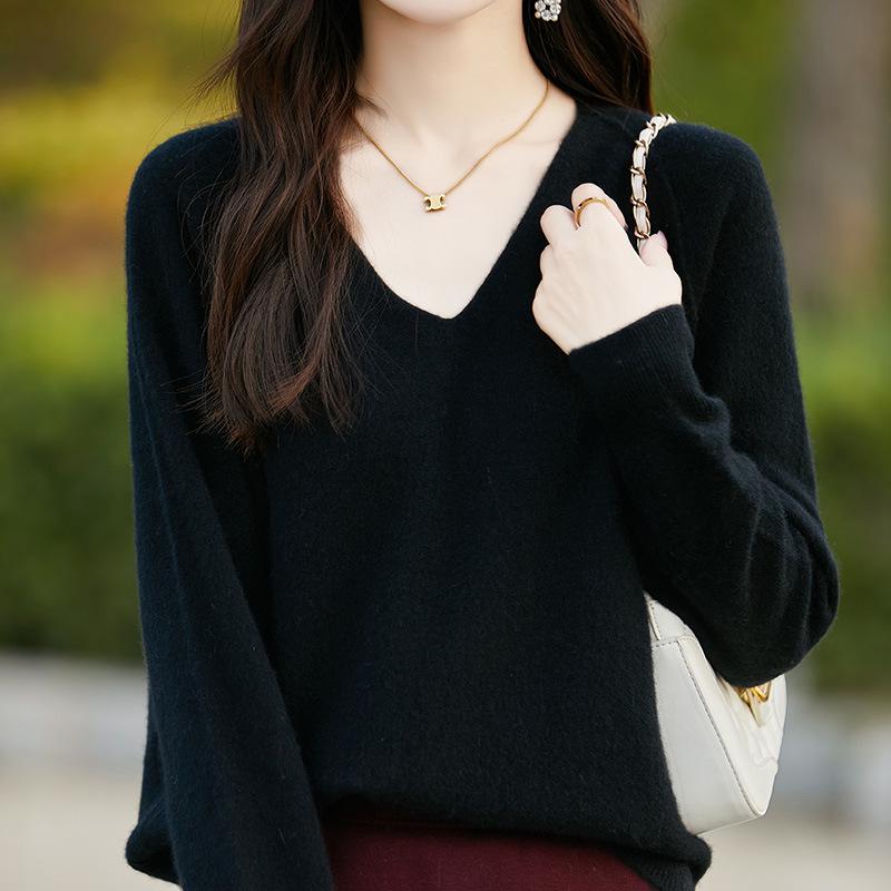 2024 Autumn/Winter Women's V-Neck Wool Knitwear - Stylish, Simple, Cozy Base Layer Sweater