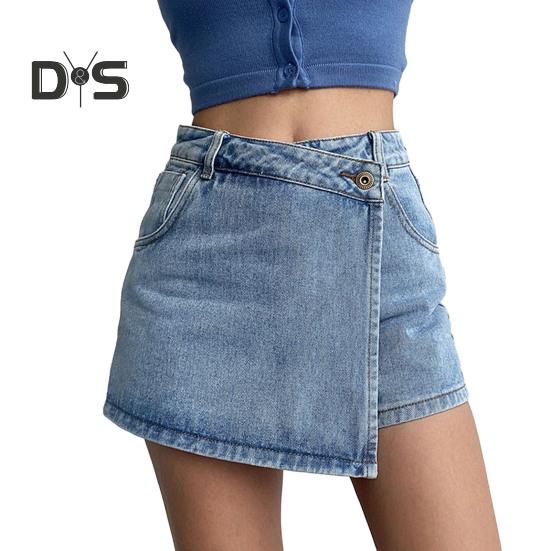 Женские джинсовые шорты с высокой талией в стиле ретро, облегающие, однотонные, поддельные, из двух частей, формальная повседневная одежда