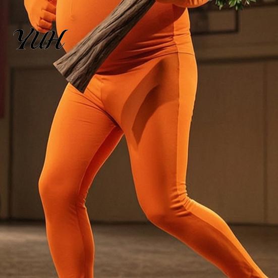Solid Color Costume Orange Full Bodysuit for Kids Adults, with Belly, Yellow Mustache & Eyebrows, Stretchy Zentai Suit Men Women Open Face Suit,