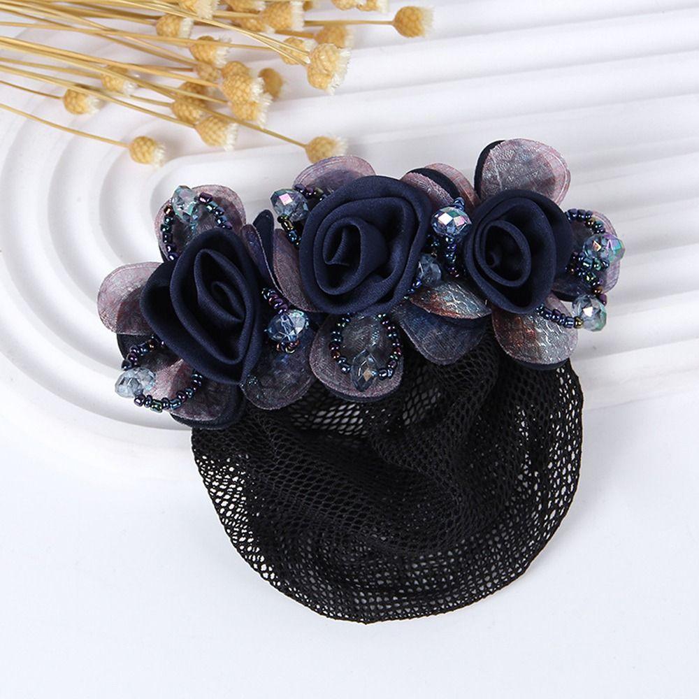 Beaded Mesh Floral For Nurses Crochet Hair Clip Spring Clip Women Bun Net Crystal Hairnet Cover Zircon Flower Bun Snood
