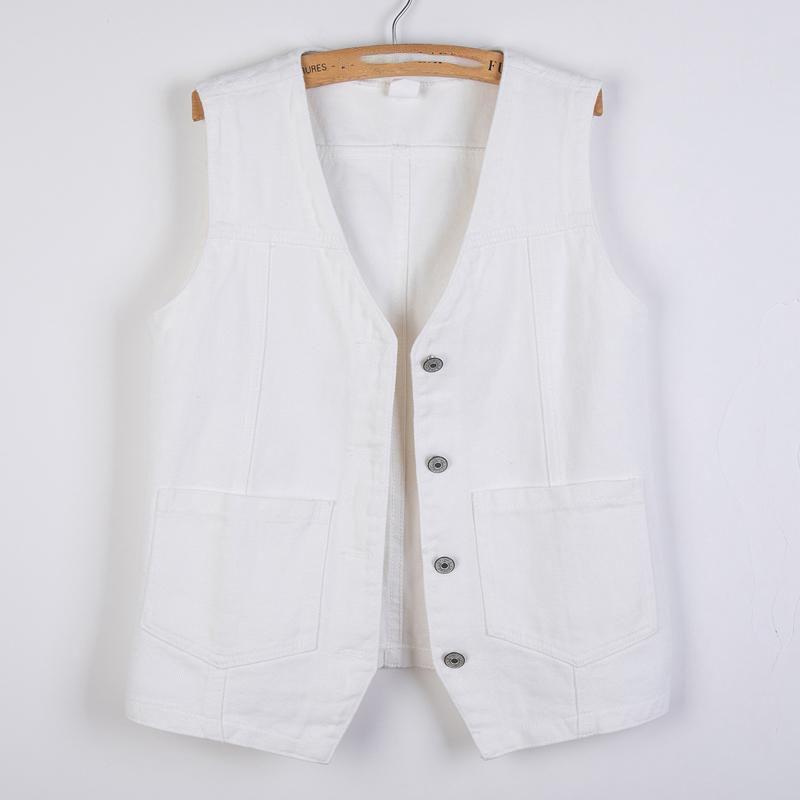 Женская одежда Безрукавка Джинсовый жилет V-образный вырез на пуговицах Пуховик V-образный вырез на пуговицах Свободный женский жилет Куртки Стиль Карман Джинсовое пальто