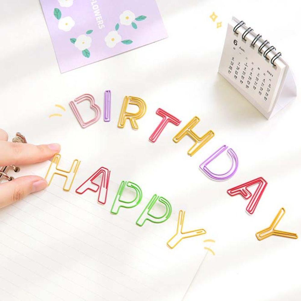26pcs Bookmark Letter Paper Clips Hollow Paper Clamps Kawaii Alphabet Paper Clips Office Supply