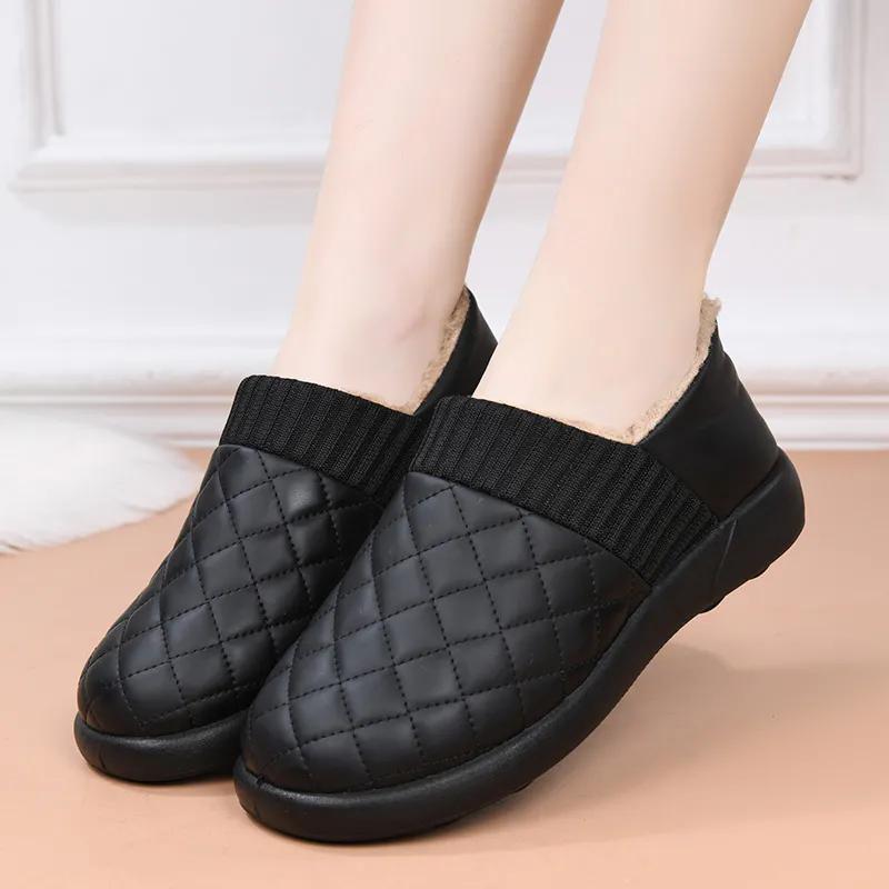 WTEMPO Женские туфли из искусственной кожи с мягкой подошвой, нескользящие, на плоской подошве, осенне-зимние, большого размера, теплые, плюшевые, без застежек, повседневные туфли из искусственной кожи