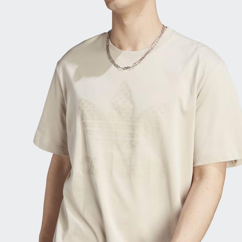 Adidas Originals T Shirts Men's Beige Crew Neck Moderate Straight Fit IJ7462