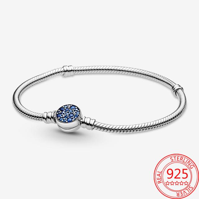 Подлинный браслет Classic Moment из стерлингового серебра S925 пробы со сверкающей круглой застежкой в форме сердца и звездой Pav éBracelet для девушки, ювелирное украшение в подарок