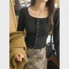 Women's Slim Fit Knitted Cardigan - Square Collar, Long Sleeve, Short Waist for Autumn/Winter
