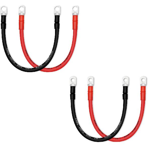 4 AWG Battery Cables with 3/8 inch Copper Terminals(2PCS 1FT)