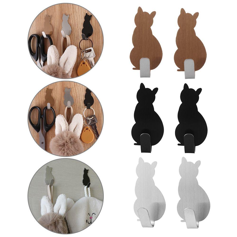 2 шт. Самоклеящиеся вешалки для одежды, держатель для хранения полотенец для ванной комнаты, крючки с кошачьим узором