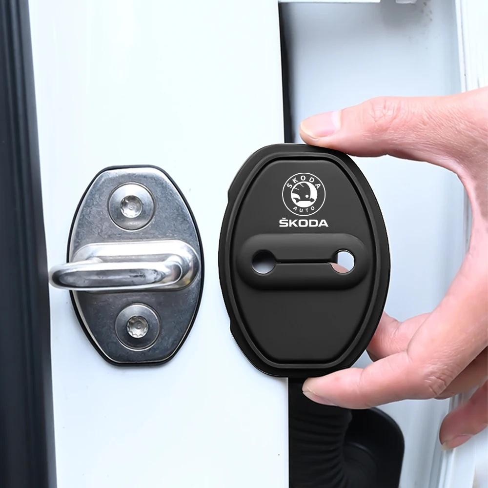 XOWS7 4PCS Skoda Car Door Lock Buckle Protective Cover, Silicone Anti-Collision Noise Reduction Cover, For Octavia 3 Fabia Accessories