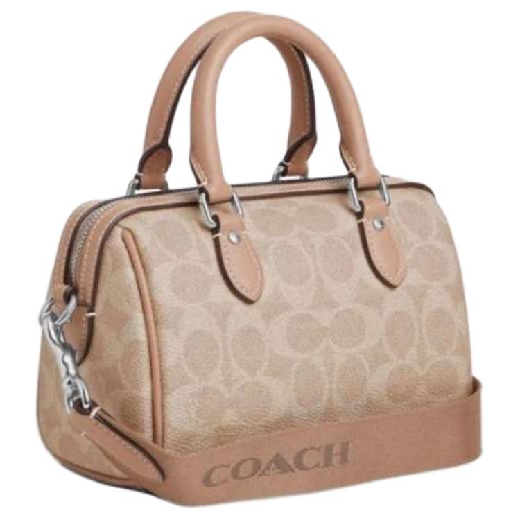 Coach Рябина 18 Логотип Застежка-молния Искусственная кожа Сумка через плечо Сумка на плечо Маленькие женские сумки Молочный чай CW331-SVPWH