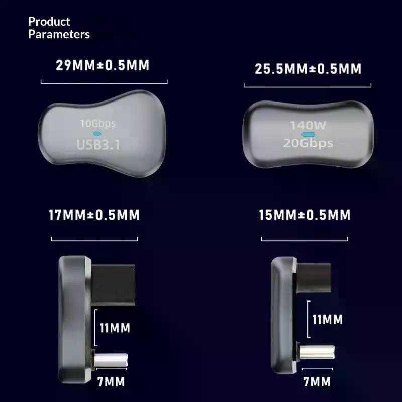 1 шт. Переходник USB Type C (папа) на Type C (мама), 20 Гбит/с, PD 140 Вт, Быстрая зарядка, Угловой 180 градусов, Адаптер USB C для аксессуаров Steam Deck