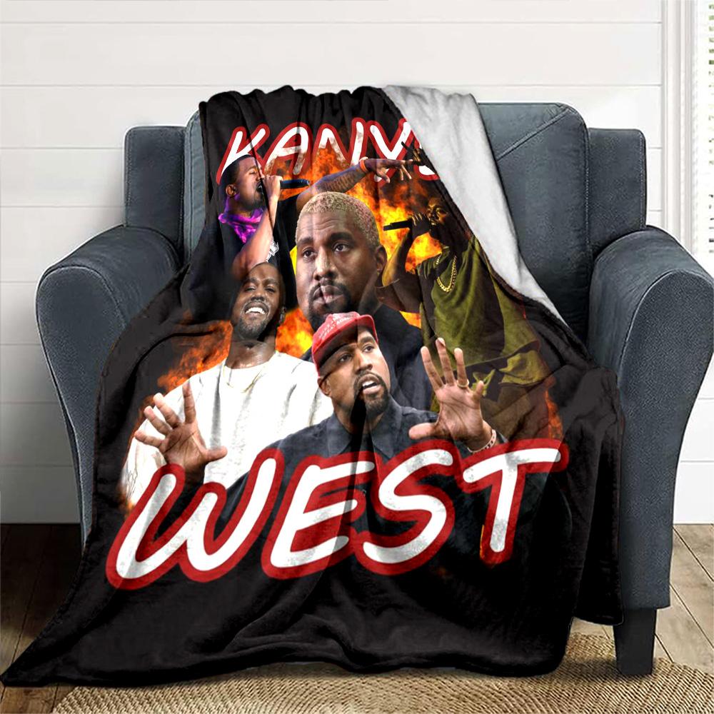 Kanye West Rapper Portrait Collage Print Flannel Blanket Soft Warm Throw Blanket Hip‑hop Fan Sofa Bed Decor
