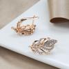 Leaf Shape Hoop Earrings for Women Shiny Gold Color Cubic Zircon Elegant Temperament Wedding Bridal Jewelry
