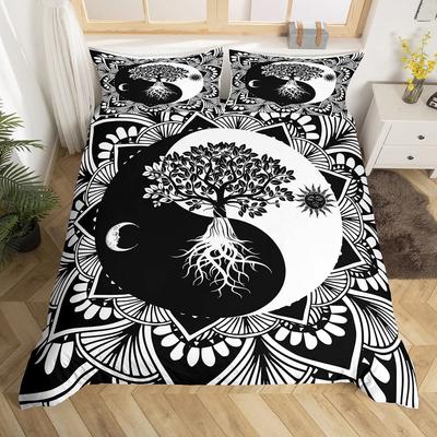 Черно-белый комплект постельного белья Bohemian Mandala для детей Детский полиэстеровый пододеяльник с рисунком Инь и Ян King Size