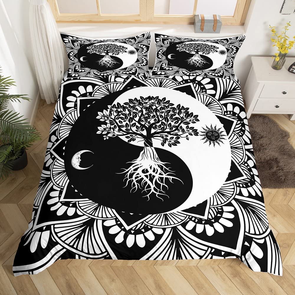 Black And White Duvet Cover Set Bohemian Mandala Bedding Set For Kids Child Yin And Yang Polyester Comforter Cover King Size