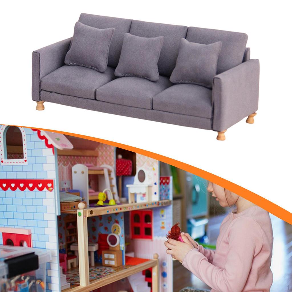 Dollhouse Couch Miniature Sofa 1/12 DIY Pretend Play Toy Mini Furniture