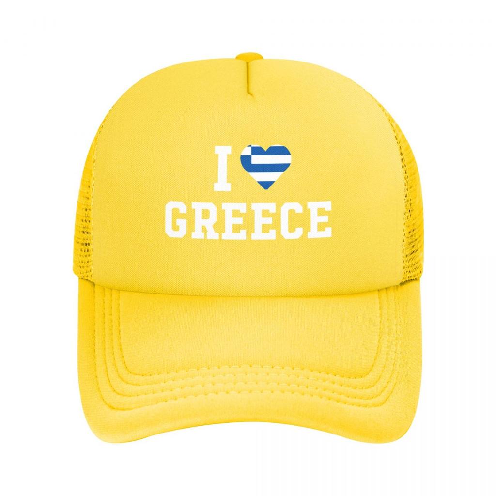 Бейсбольная кепка с флагом Греции I Love для женщин унисекс, объемные шляпы дальнобойщика Snapback, регулируемые шляпы унисекс с сеткой на спине для рыбалки