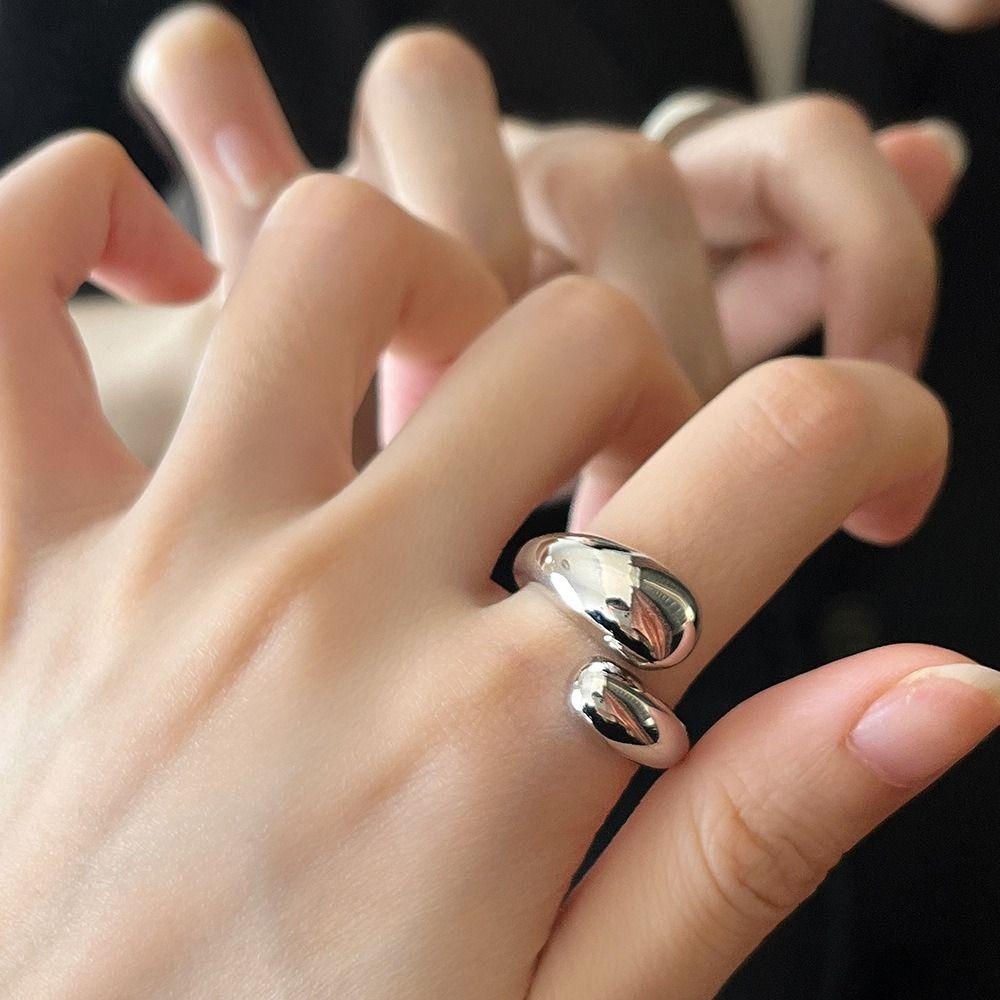 Кольцо из нержавеющей стали в форме воды, однотонные кольца для указательных пальцев, простое металлическое открывающееся кольцо, ежедневное
