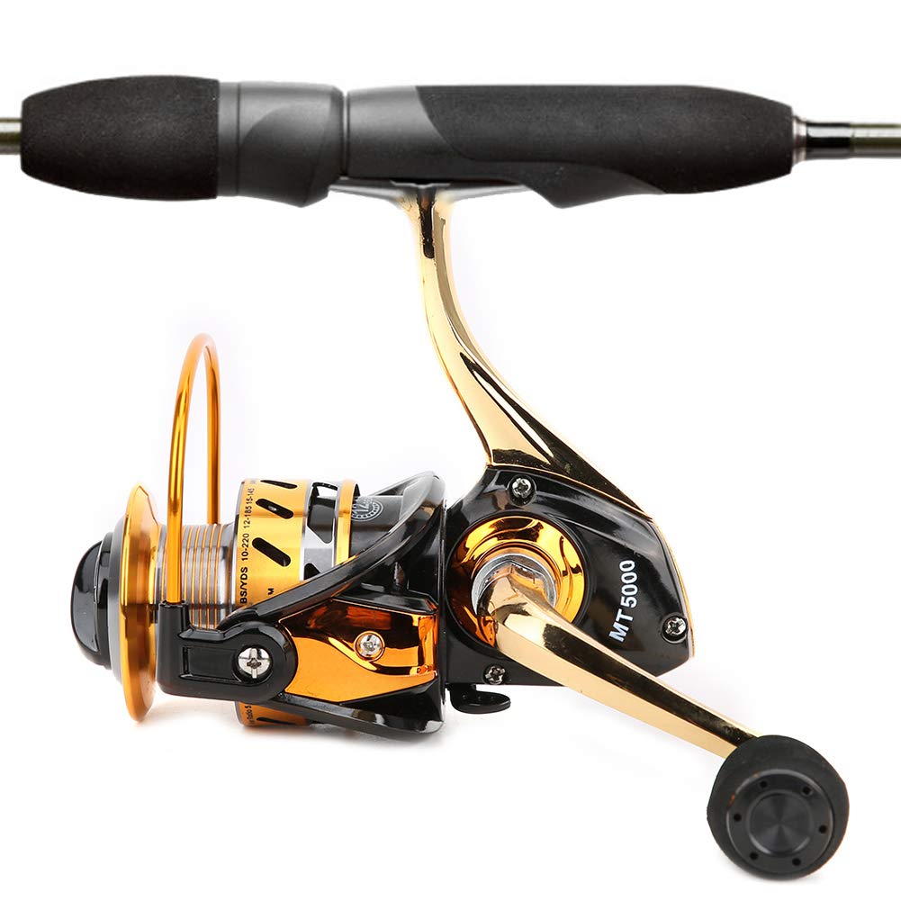 Fishing Reel Lightweight Ultra Smooth All Metal Interlocking Free Fishing Reel Folding Rocker Arm Saltwater Spinning Wheel (MT5000 Black Gold)