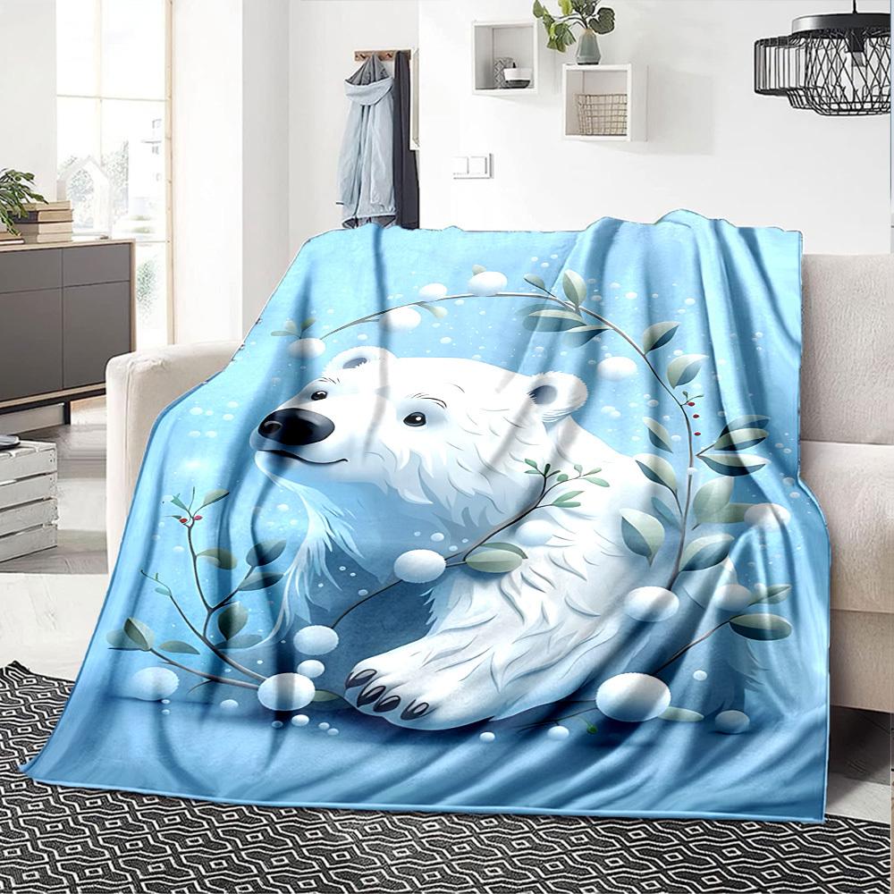 1pc Polar bear, Winter blanket Lightweight Flannel Throw for Sofa Bed Travel Camping Livingroom Office Couch Chair
