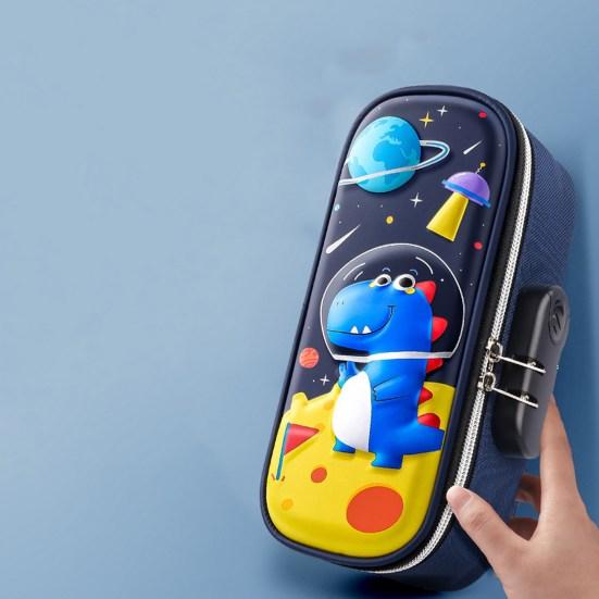 Сумка-карандаш, двухслойная 3D-печать, гладкая двойная молния, дизайн с паролем, милый узор кролика, компактная коробка для канцелярских принадлежностей с ручкой, ежедневное использование