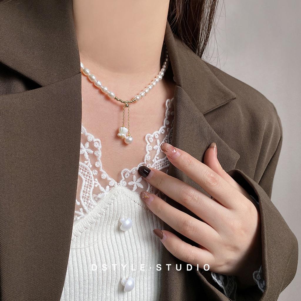 Ожерелье из натурального пресноводного жемчуга с подвеской в виде ландыша, цепочка на шею для женщин, цепочка на ключицу