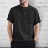 Повседневная хлопковая рубашка с воротником-стойкой на пуговицах с коротким рукавом и нагрудным карманом, мужская гавайская рубашка на лето