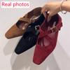 Fashion Brand Design Women Suede Leather Loafer Shoes Women's Low Heeled Mary Jane Shoes Woman Fashion Retro Cross Buckle Single Shoes