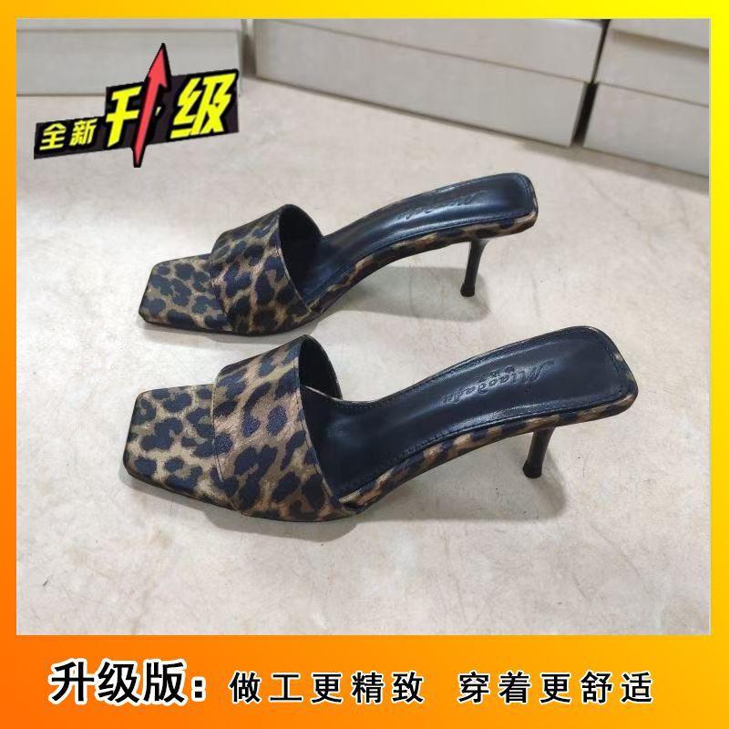 Модные леопардовые темпераментные шлепанцы с квадратным носком, крутые, 2025 новинка, сексуальные босоножки на высоком каблуке с открытым носком, женские