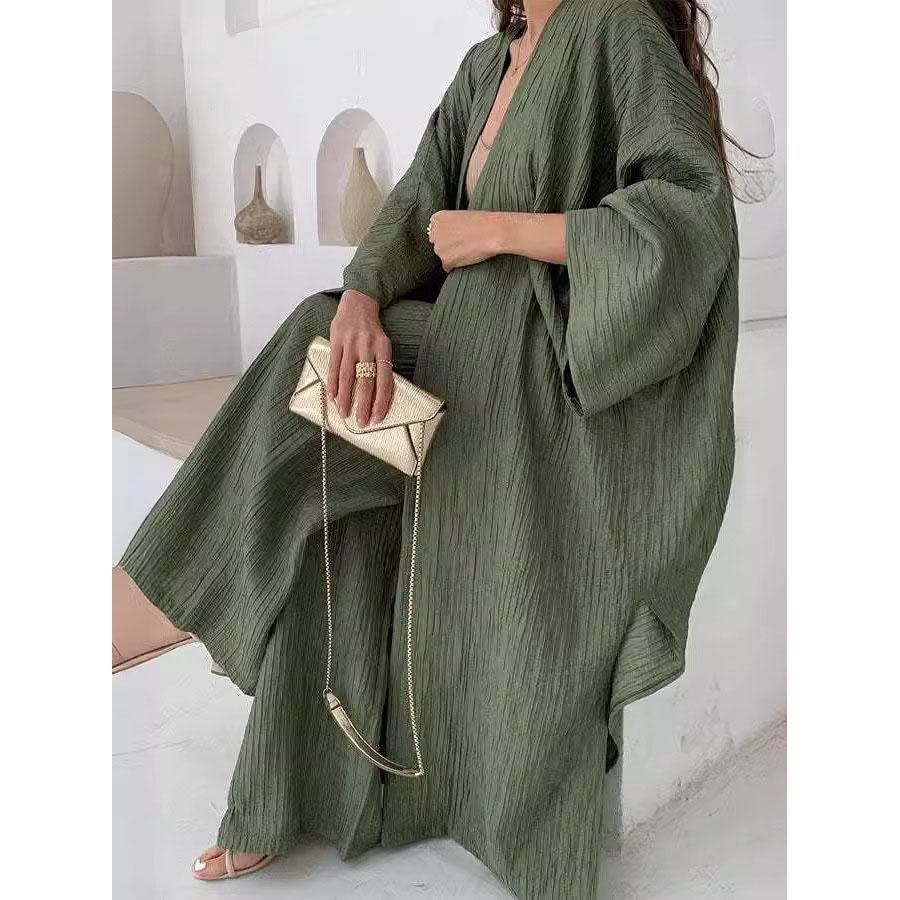 Однотонные складчатые брюки, комплекты, женские, свободный длинный кардиган, широкие брюки, комплект из двух предметов, модные повседневные женские костюмы для поездок на работу