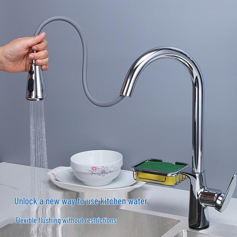 OEING Brass Wall-Mounted Pull-Out Kitchen Faucet